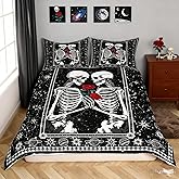 Skull Duvet Cover King Size,Kissing Lovers Skeleton Sugar Skull Bedding Set 3pcs for Teens Adults,Starry Galaxy Constellation Comforter Cover Soft Quilt Cover Bedroom Decor Bedspread,No Comforter
