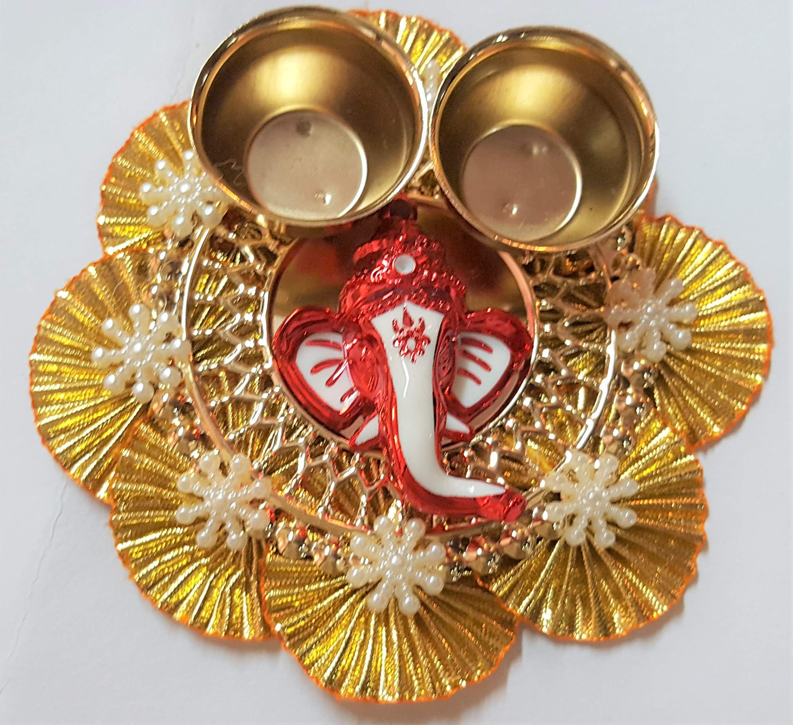 PRAHLL Metal Pooja Thali Set (4 inch, Multicolour)