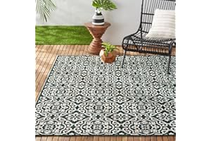 Nicole Miller New York Patio Country Danica Transitional Geometric Indoor/Outdoor Area Rug, Navy Blue/Ivory , 5'2"x7'2"