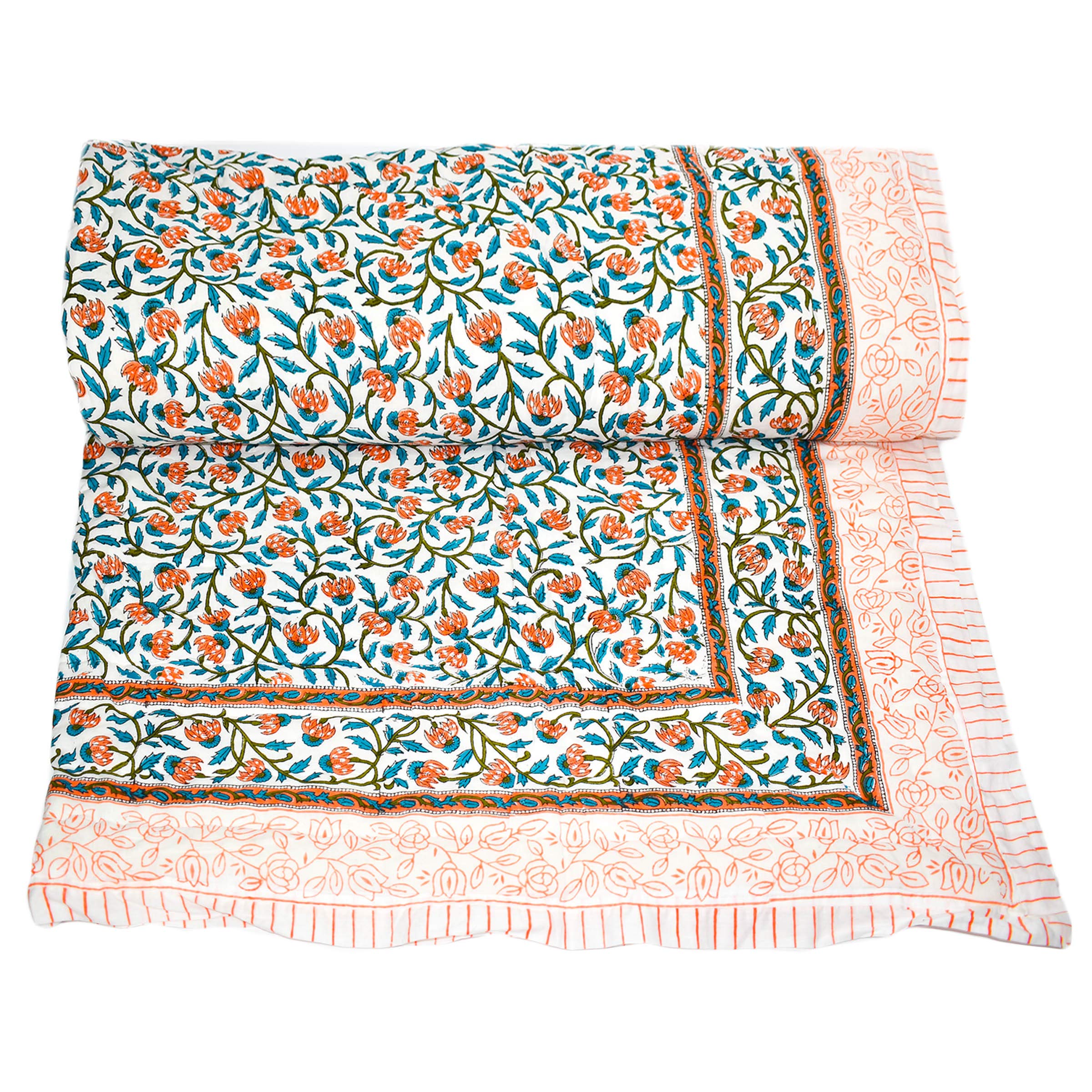 Double bed - Song of Tulip Hand Block Printed Quilt - High Quality material (100% cotton) (225 * 275)