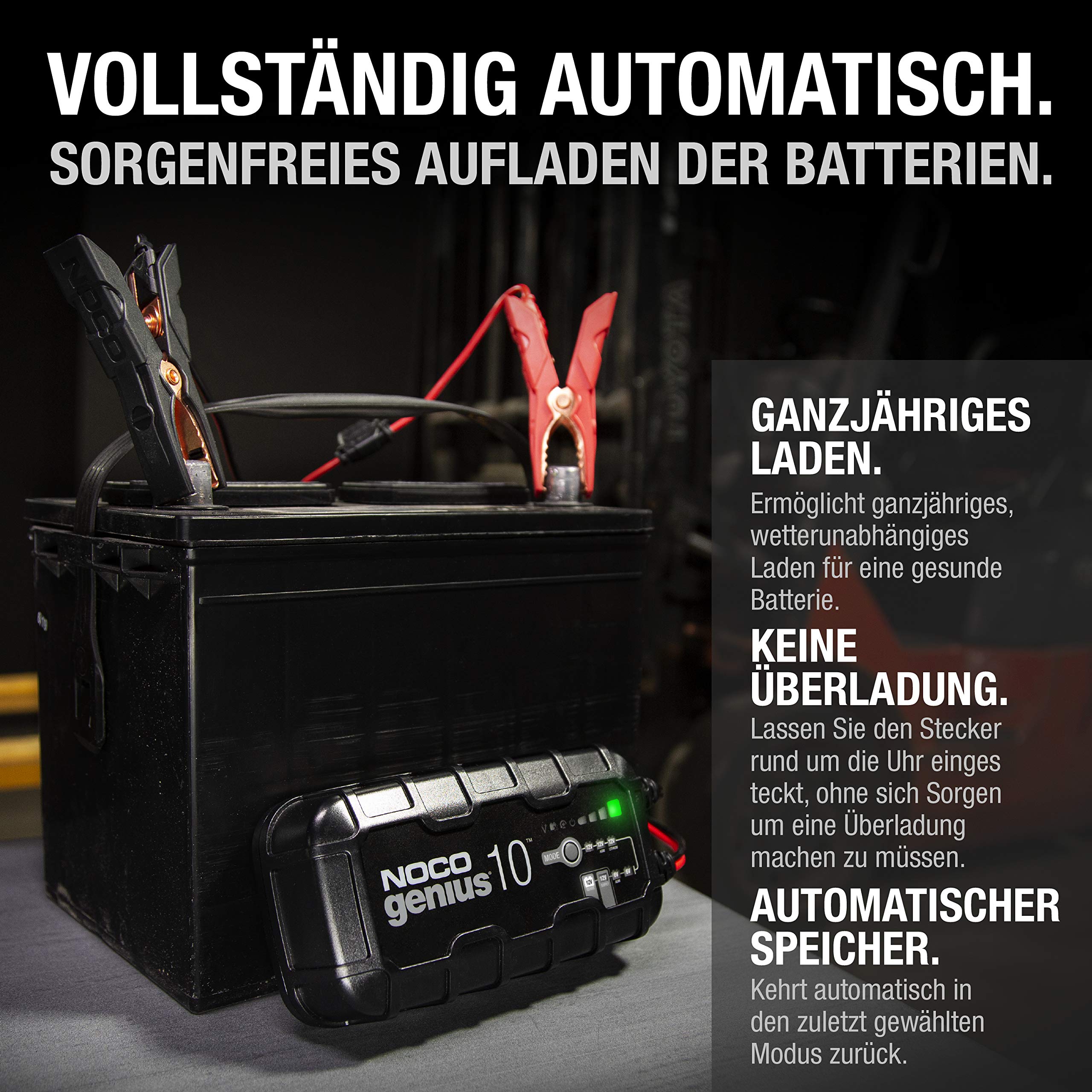 NOCO GENIUS10: 10A Batterieladegerät für Auto & Motorrad — 6V/12V Erhaltungsladegerät & Entsulfator — Für AGM, Lithium (LiFePO4) & Start-Stopp-Batterien 7