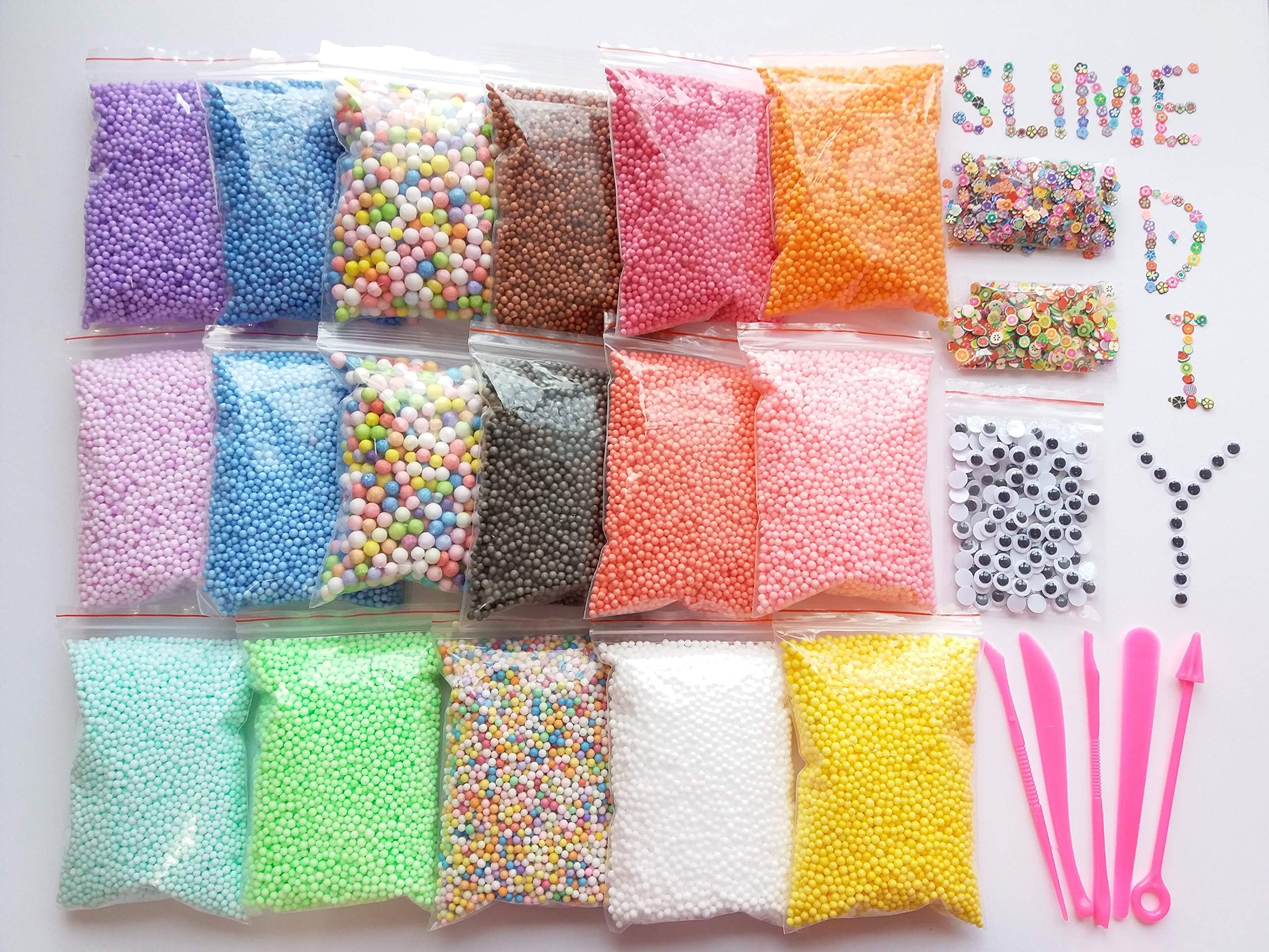 Colorful Styrofoam Foam Balls for Slime 21 Pack Beads Mini Polystyrene Craft, DIY Decorative, Kid Arts and Crafts, Wedding Party, Homemade Decoration 0.08-0.32inch(Approx 97105pcs) Slime Tool Kit Free