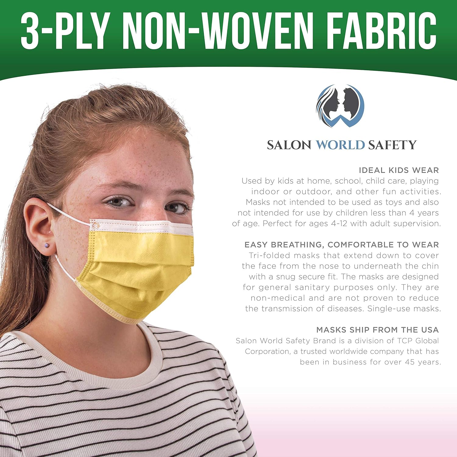 TCP Global Salon World Safety - Kids Face Masks 150 Pk 3-Ply Protective PPE (5 Colors, 30 Each) - - 