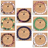 SAMOCO 8Pcs Teacher Appreciation Bracelets Christmas Gifts 8mm Natural Stone Teacher Bracelet Gifts for Women Thank You Gift for Teacher