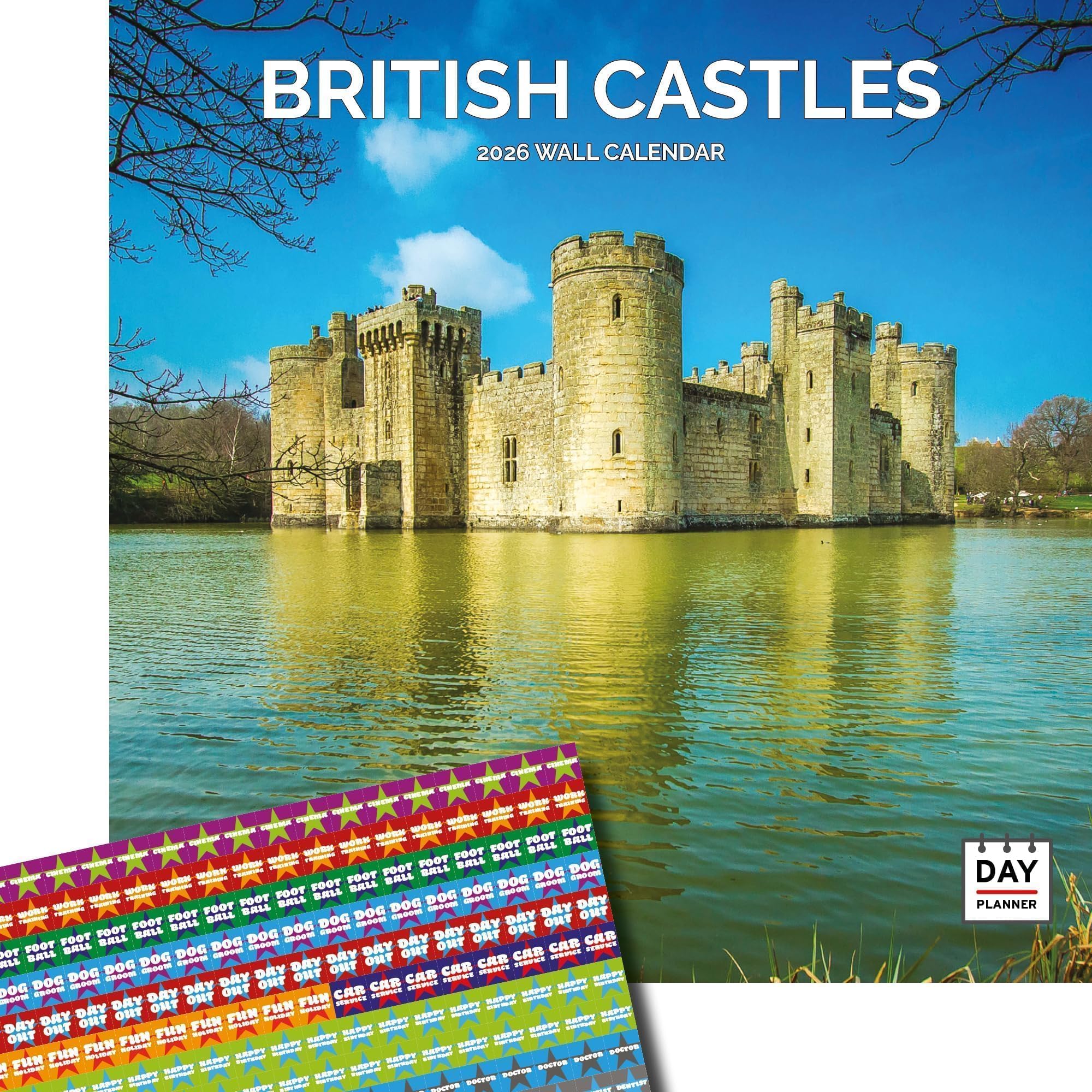 Dayplanner Publishing British Castles Calendar 2026, Large Square Wall Calendar With Organisational Stickers, 16 Month, British Castles Gift Travel Calendar