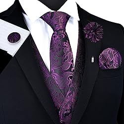 GUSLESON Purple Vest Floral Suit Vest Tie and Bow