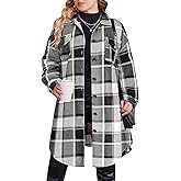 Zeagoo Womens Plus Size Flannel Plaid Button Down Shirts Long Sleeve Lounge Lapel Tartan Shacket Jacket Long Coats 2024