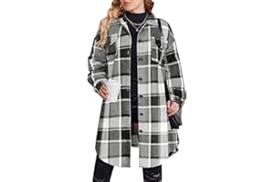 Zeagoo Womens Plus Size Flannel Plaid Button Down Shirts Long Sleeve Lounge Lapel Tartan Shacket Jacket Long Coats 2024
