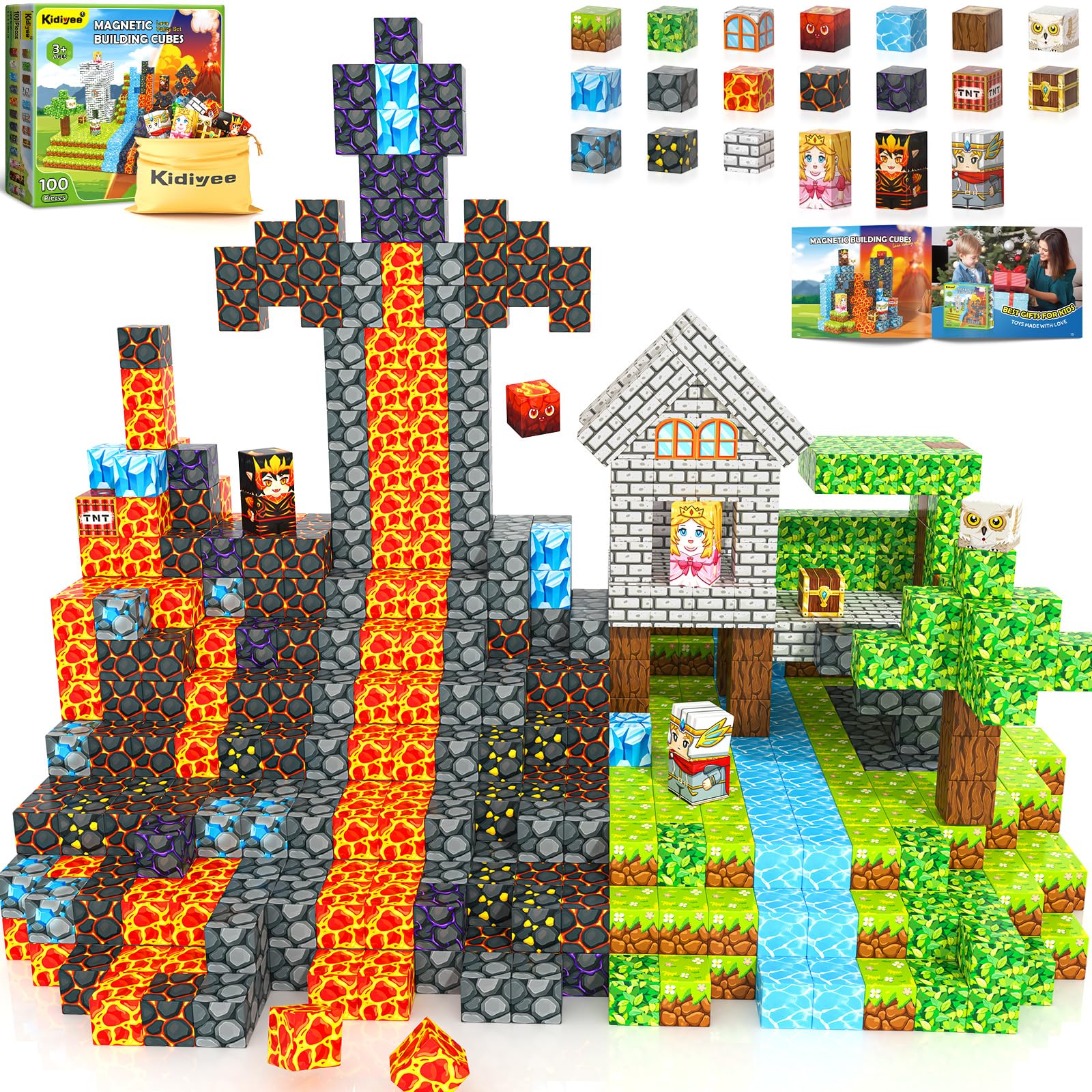 Photo 1 of 100PCS Magnetic Blocks -Build Mine Magnet World Forest & Lava Set, Magnet Building Toys for Kids Ages 5-7, STEM Sensory Toddler Toys for 3+ Year Old Boys & Girls, Creativity Birthday Gifts for Child