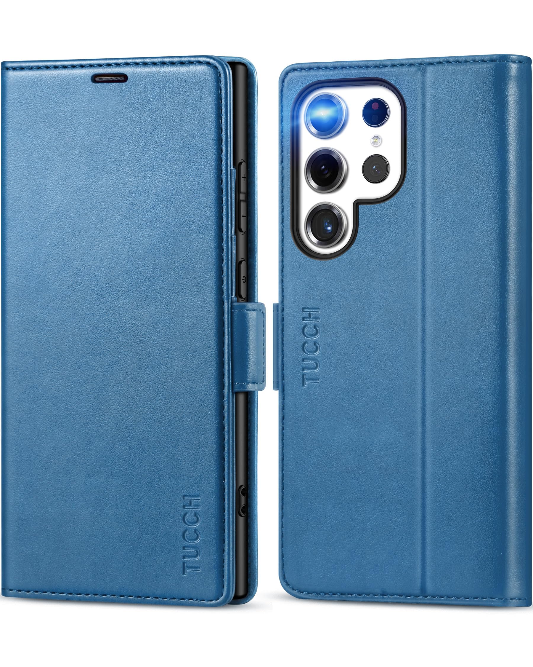 TUCCH Wallet Case for Galaxy S24 Ultra (6.8"), Magnetic PU Leather Cover with[RFID Blocking][Shockproof TPU][Card Slots][Viewing Stand], Protective Folio Compatible with Galaxy S24 Ultra, Lake Blue