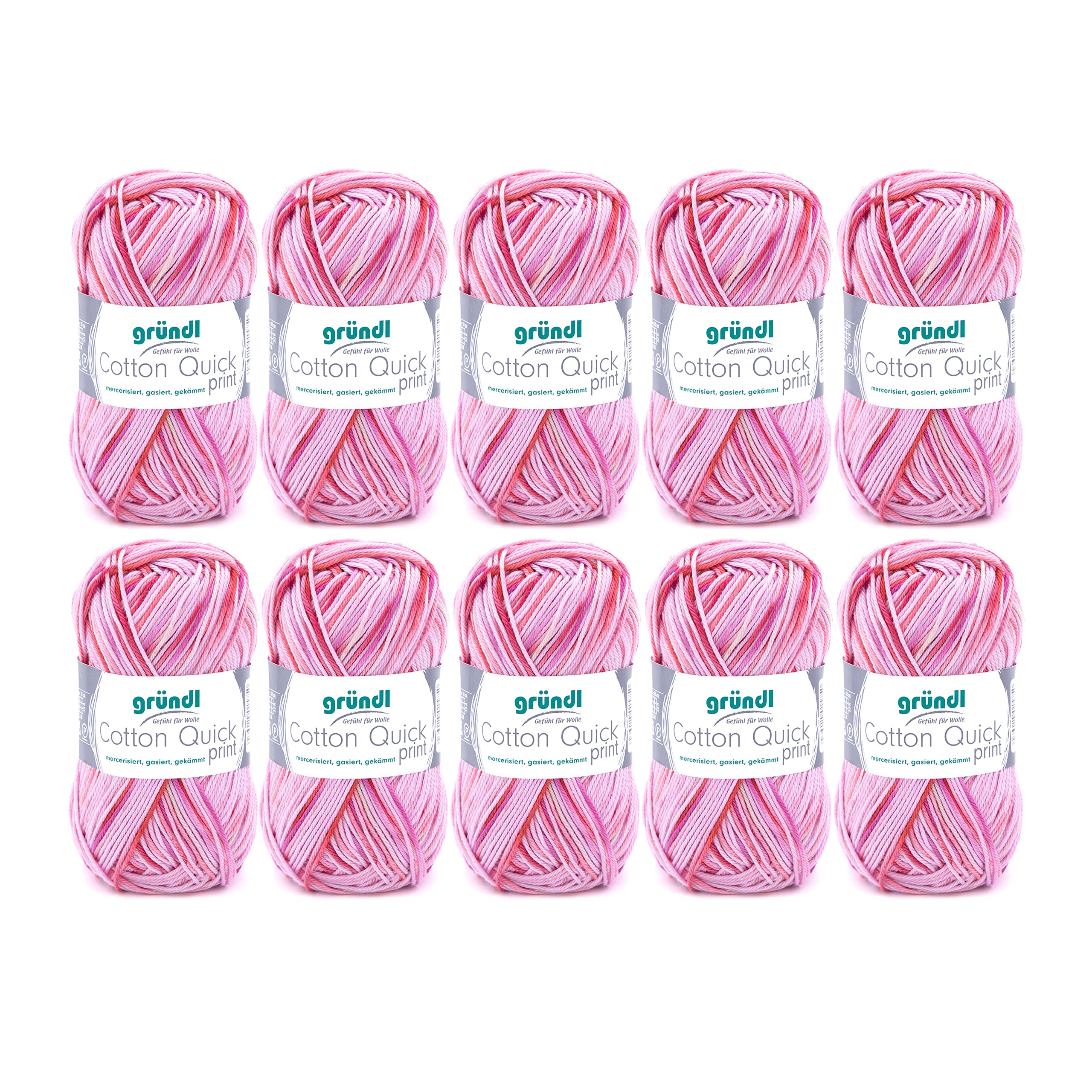 Gründl Wool Cotton Quick Print - Thin Wool for Crochet with Colour Gradient - Knitting Yarn - Shiny and Skin Friendly - 100% Cotton - 10 Balls 50 g / 125 m - Needle Size 3-4 - Pink-Fuchsia — image 1