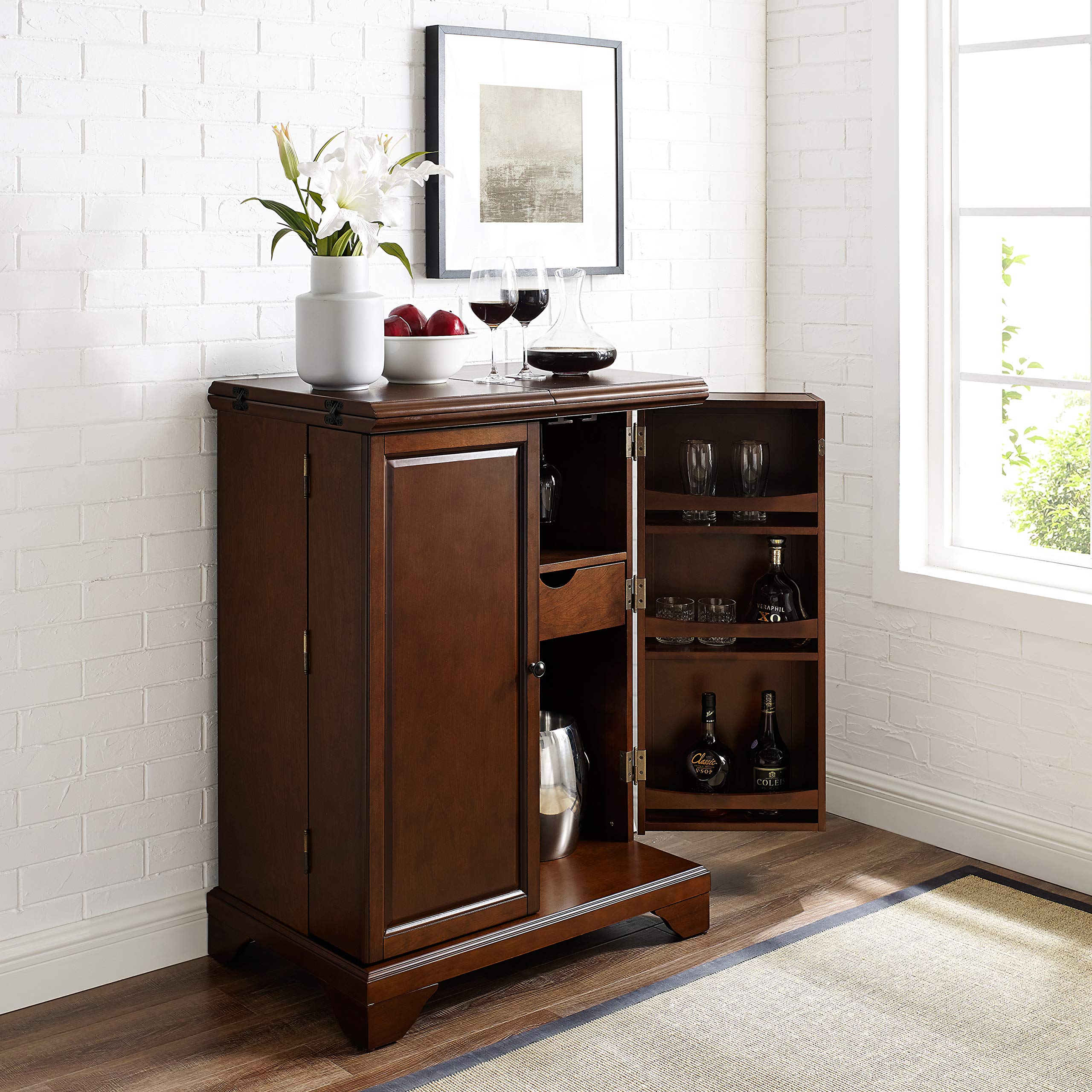 Crosley Furniture Lafayette Expandable Top Bar Cabinet-Vintage Mahogany