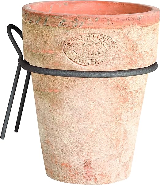 Terracotta Flower Pot & Metal Holder Garden Accessory 16cm Fence