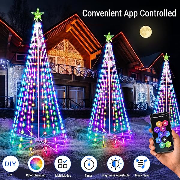 BRIZLED SMART RGB CHRISTMAS CONE TREE, 6.5FT 295 LED LIGHTED CHRISTMAS TREE APP CONTROL, COLOR CHANGING OUTDOOR CHRISTMAS TREE WITH LIGHTS, PRELIT XMAS TREE MUSIC SYNC WATERPROOF FOR INDOOR OUTDOOR