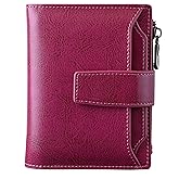 Bveyzi Women's Small Leather RFID Blocking Bifold Zipper Pocket Wallet Ladies Credit Card Slots Purse with id Window