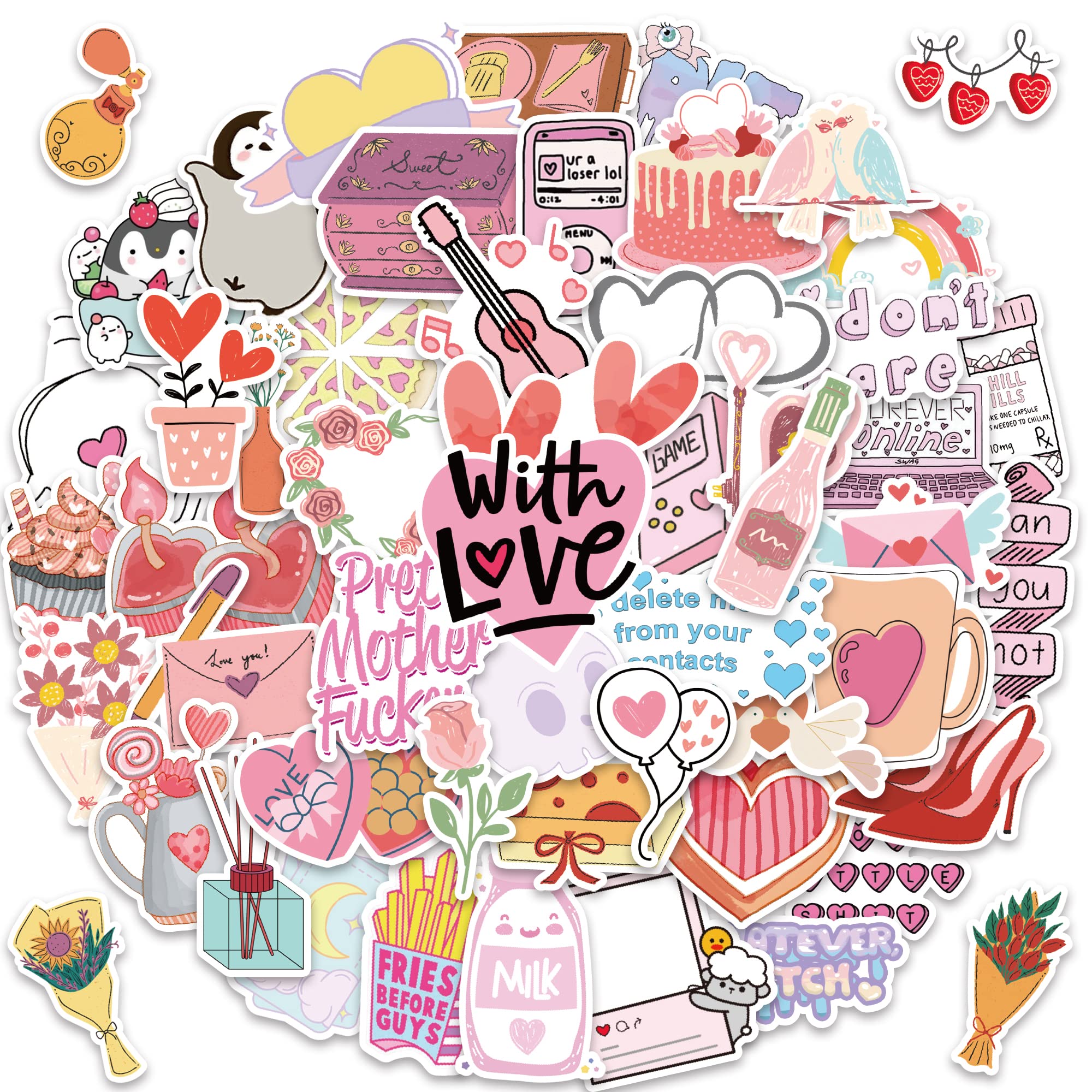 100 PCS Mixed Girl Series Sticker Pink Aesthetic Style Decals for Laptop Vinyl Kawaii Stickers Pack Decals for Water Bottle Moto Bicycle Skateboard Luggage Phone Decor Scrapbook Stickers