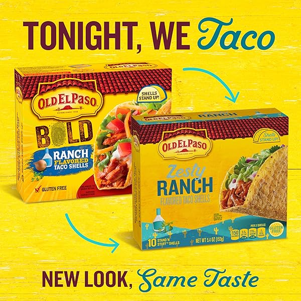 OLD EL PASO STAND ‘N STUFF TACO SHELLS, ZESTY RANCH, GLUTEN FREE CRUNCHY CORN TACO SHELLS, 10 CT, 5.4 OZ