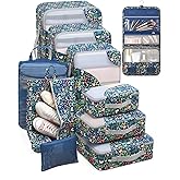 ALL INCLUDED 10 Set Durable Packing Cubes for Suitcases,OlarHike Essentials for Travel,UPGRADED Anti-Tear Stitching, NEW Improved Luggage Packing Organizers for Travel Accessories (Dark Blue Floral)