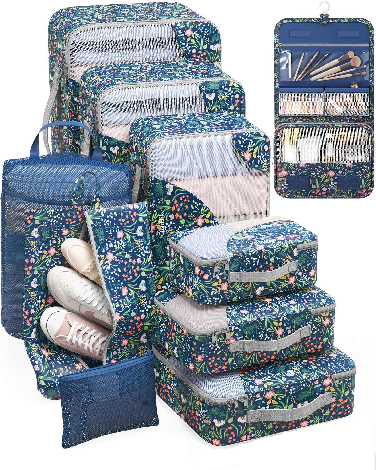 10 Set Packing Cubes for Travel, Gifts for Women Mom,Anti-Tearing Suitcase Organizer for Luggage with Shoe & Hanging Toiletry Bag,OlarHike Vacation Essentials & Accessories for Cruise Ship Image