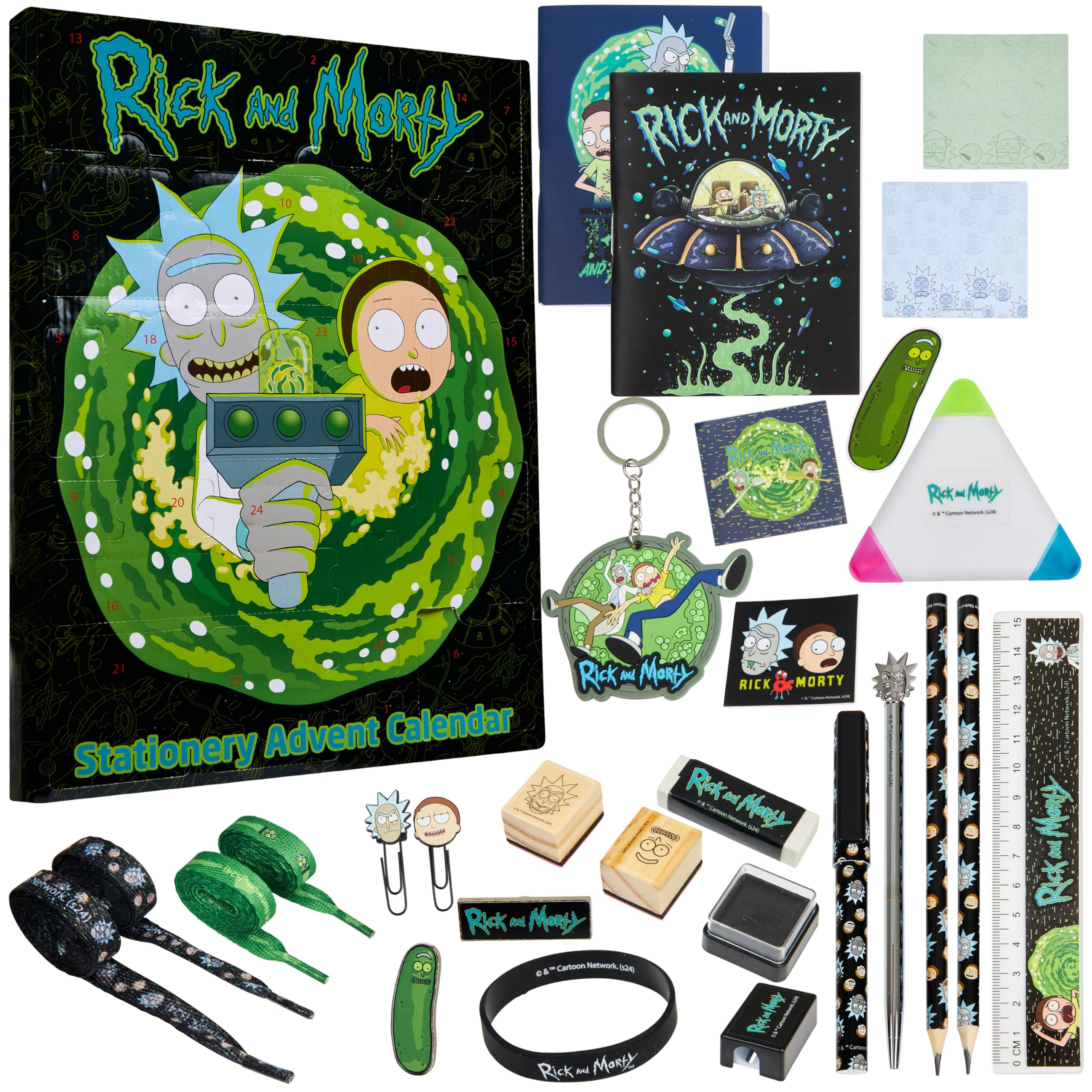 Rick and Morty Advent Calendar 2025 Stationery and Accessories Christmas Countdown Calendar with Pens Funny Stickers Stamps