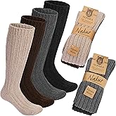BRUBAKER Alpaca Wool Socks - Over the Calf Socks for Women and Men - 4 Pairs Unisex Knee High Winter Socks - Thermal Thick