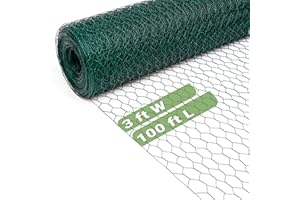 HEASON Chicken Wire Fencing Mesh, Galvanized Hexagonal Floral Chicken Wire, Outdoor Anti-Rust Chicken Wire Poultry Netting for Garden Fence (3 ft x 100 ft, PVC Coated)
