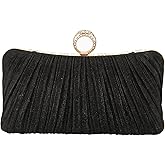 Gorgeous Ruched Satin Clutch — Evening Bag with Stunning Crystal Ring Handle, Sparkling Formal Party Clutch