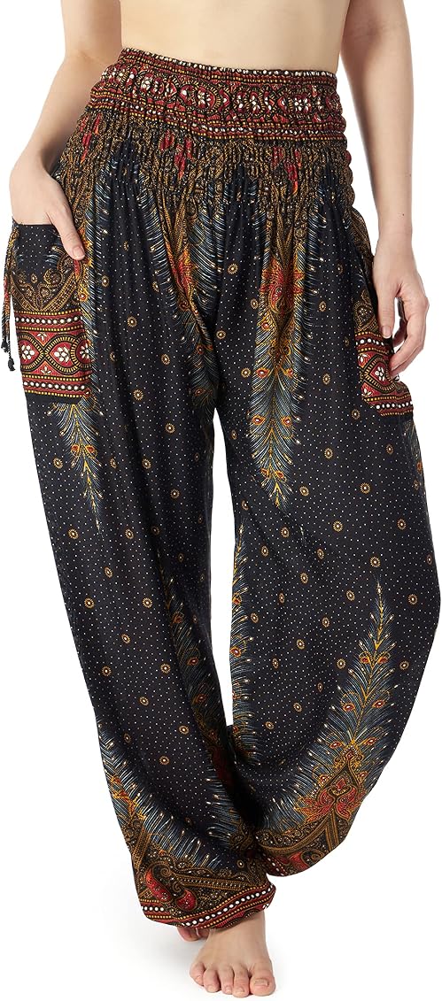 Lannaclothesdesign Women's Smocked Waist Boho Flowy Yoga Harem Pants Hippie  Clothes at Amazon Women's Clothing store