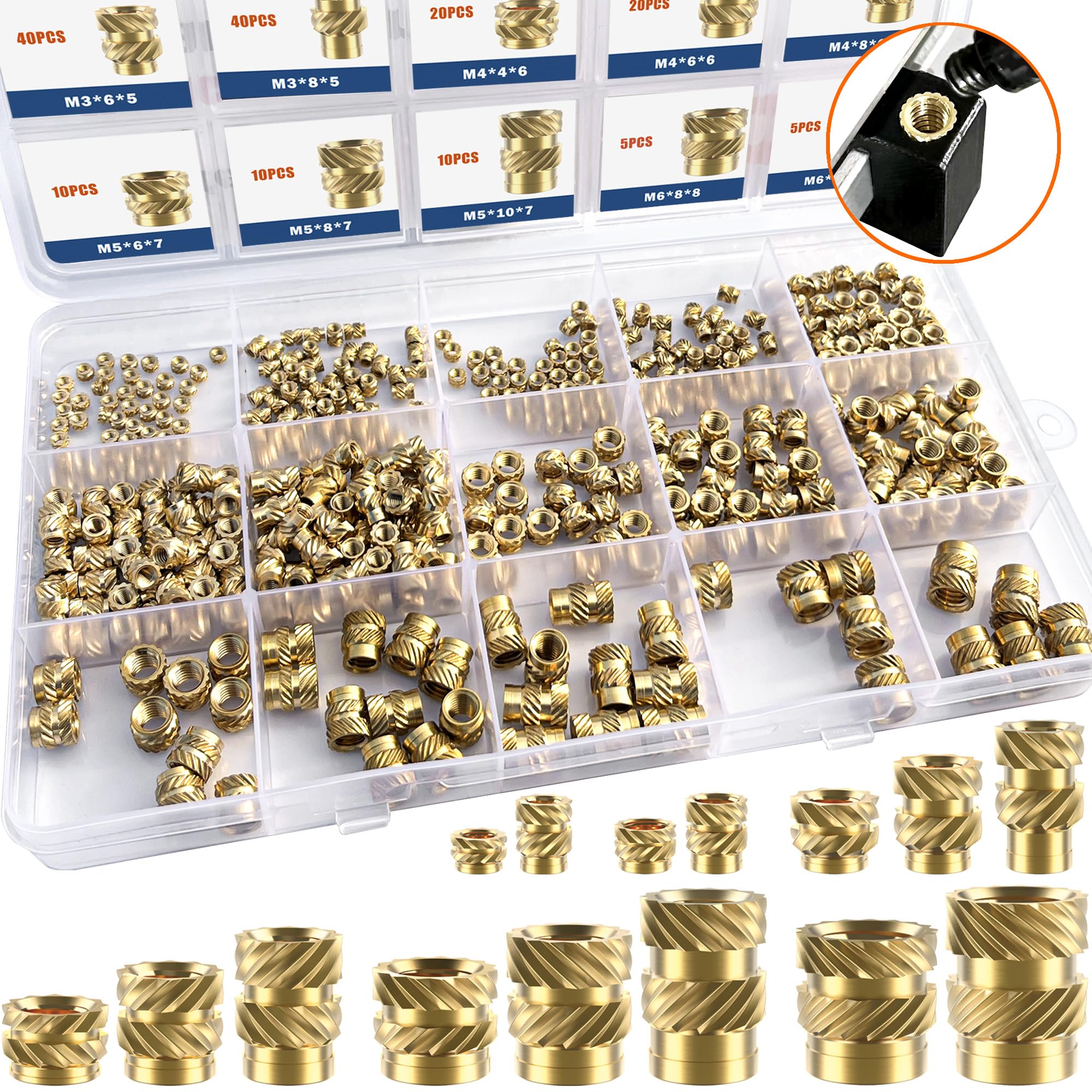 Ktehloy 400Pcs Threaded Inserts, M2 M2.5 M3 M4 M5
