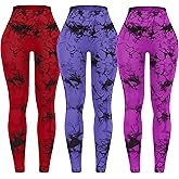 OVESPORT 3 Pack Tie Dye Seamless High Waisted Workout Leggings for Women Scrunch Butt Lifting Yoga Gym Athletic Pants