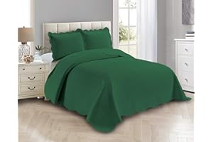 Linen Plus Luxury Oversized Coverlet Embossed Bedspread Set Solid Hunter Green King/California King Bed Cover New # Ashley