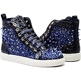 Enzo Romeo Men's High Top Crystal Shimmer Rhinestone Blink Flat Spike Fashion Sneakers Shoes BUL2