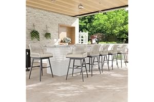 MEISSALIVVE Bar Stools Set of 6, Rattan Counter Height Bar Stools, 26" H Swivel Patio Bar Stools with Boho Woven Rope Back for Kitchen Patio Garden Cushions Included, Beige