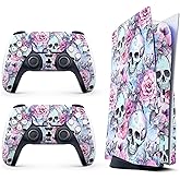 Skin Sticker for Game Console 5 Cover - Cherry Skull, Compatible with Both Disc Edition & Digital Edition (not Slim Ver) - 2 Controller Skins & Console Skin - No Bubble, Full Protection, Removable