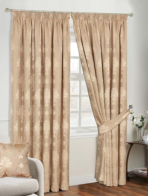 Prime Linens FULLY LINED PENCIL PLEAT JACQUARD VIRGINIA CURTAIN (PAIR