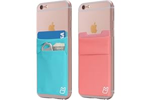 CARDLY (Two) Stretchy Cell Phone Stick on Wallet Card Holder Phone Pocket for iPhone, Android and All Smartphones - (Teal & Orange)