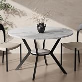 42" Round Dining Table for 2-4, Modern Kitchen Table with Faux Marble Tabletop &amp; Metal Legs, Space Saving Circle Table with Storage, Wood Kitchen &amp; Dining Room Tables for Kitchen Dining Room