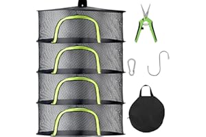 BRIVADO Herb Drying Rack Hanging Mesh 4 Layer 24" with Zipper, Garden Pruning Shear, Hook & Carabiner Clip for Drying Plants, Seeds, Buds | Outdoor, Hydroponics & Grow Tents Herb Dryer