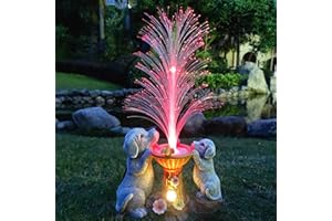RCTTICUU Solar Dog Statues Garden Decor with LED Lights -Resin Dogs Figurines Lights and Colour Changing Fiber Optical Light, Outdoor Decorations for Patio Yard Lawn Ornaments-Gifts for Housewarming