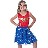 INTIMO DC Comics Girl's Wonder Woman Logo and Stars Tank Nightgown Costume Pajama Dress