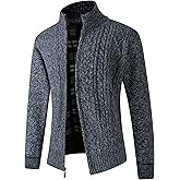 JYG Cardigan Sweaters for Men Full Zip Fleece Lined Up Stand Collar Slim Fit Knitted Sweater with 2 Front Pockets