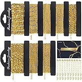 Ecoofor 18k Gold Necklace Chains for Jewelry Making, 52.5 Feet 8 Rolls Bracelet Chains for DIY,6.5 Feet Each Style, Gold Plated Chain with Jump Rings/Lobster Clasps/Connectors