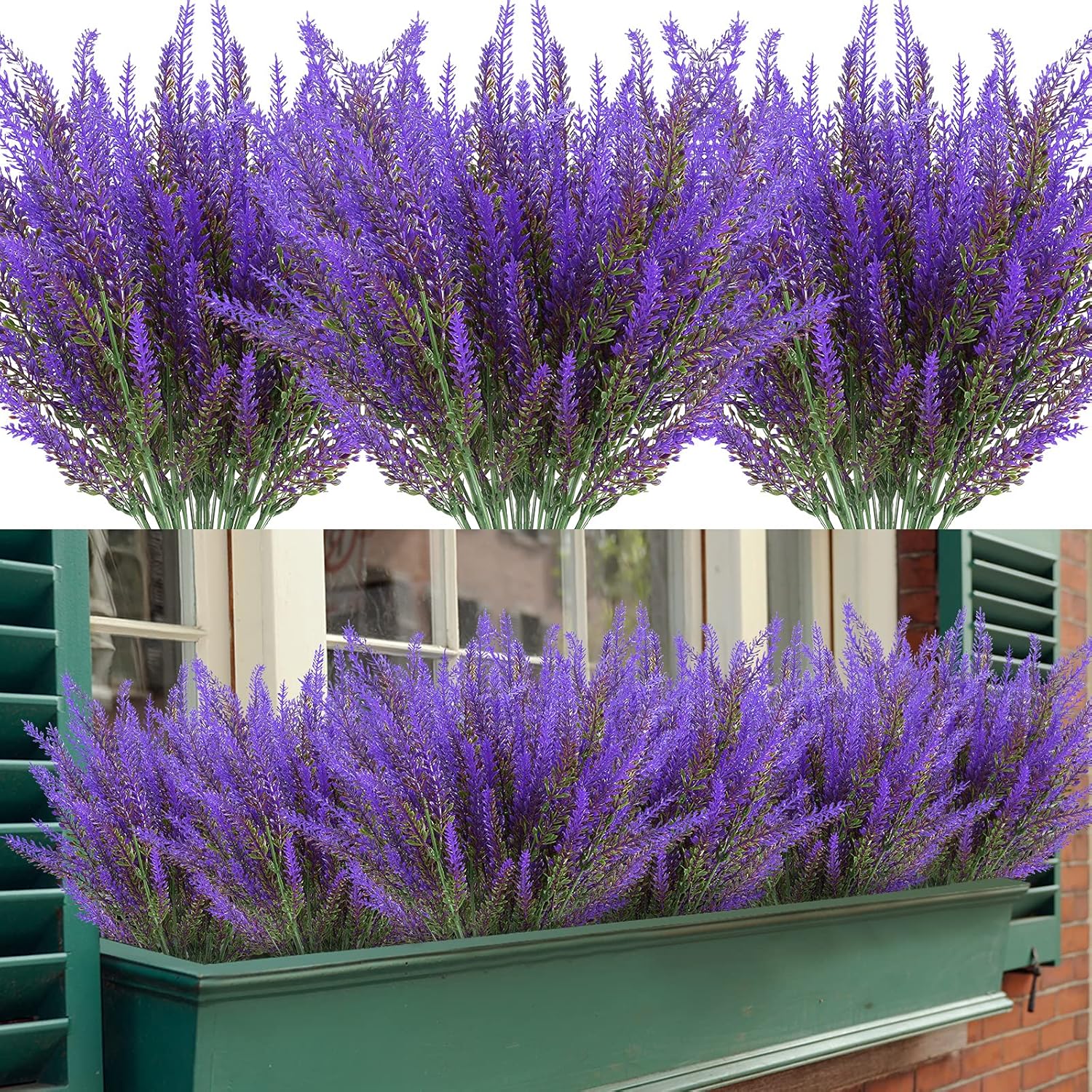 Artificial Lavender Flowers 12 Bundles Outdoor UV Resistant Fake Flowers No Fade Faux Plastic Plants Garden Porch Window Box Decorating (Purple)