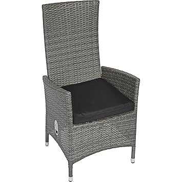 Lesli Living Luxus Alu Diningsessel mit Verstellbarer Rückenlehne Club, Polyrattan Geflecht mit Sitzkissen