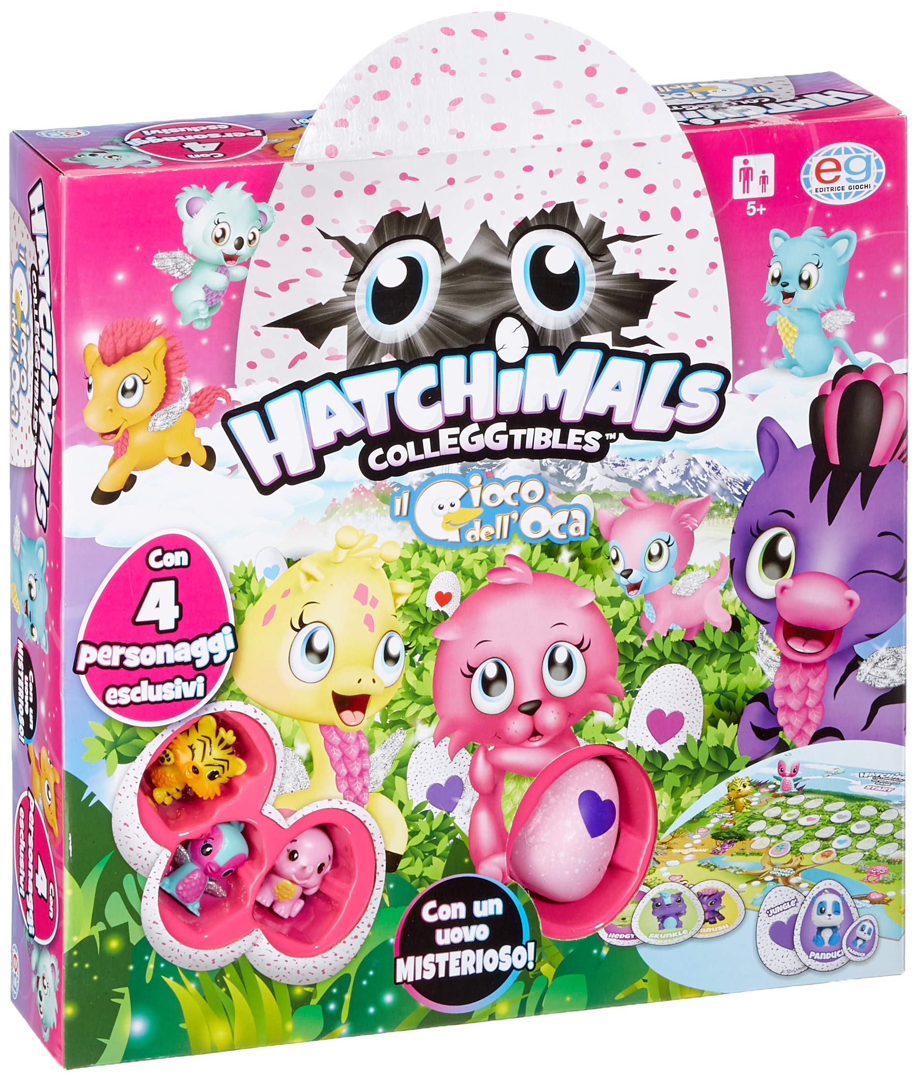 HATCHIMALSGIOCO DELLOCA - Game with 3 Exclusive 4cm Hatchimals and 1 Hatch Egg (Animal, Blue, Pink, for Ages 4 years to 99 years, 2 to 4 Players, Manual)
