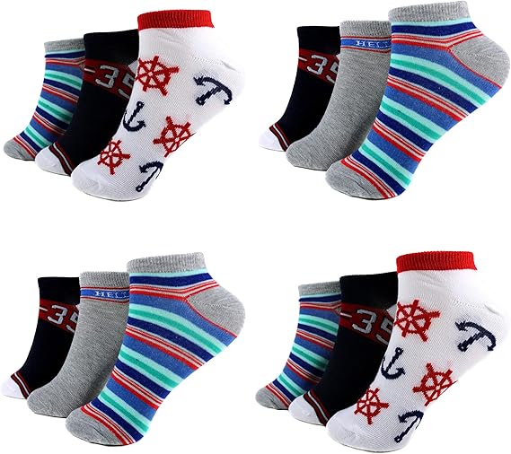 HighClassStyle 12 Pairs of Kids Boys Socks Children's Sneaker Stockings 95 Cotton Colourful