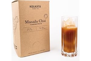 KOLKATA CHAI CO Kolkata Chai Organic Masala Chai Concentrate, Microbrewed, Premium Authentic Black Tea, All Natural, Makes 24 servings, 96oz (Chai Concentrate)