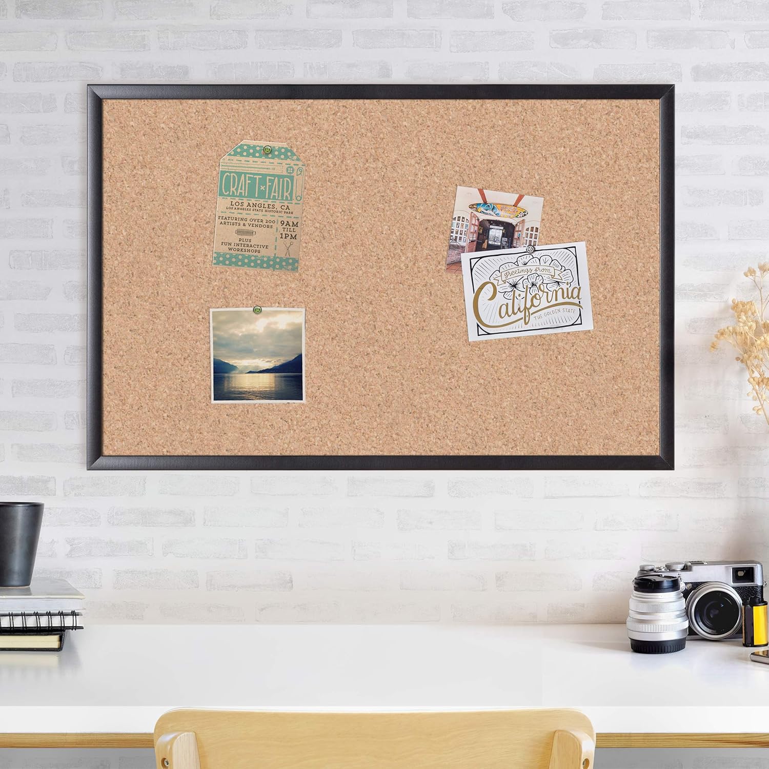 U Brands Cork Bulletin Board, 35"x23" (301U00-01) - Black Wood Frame : Office Products