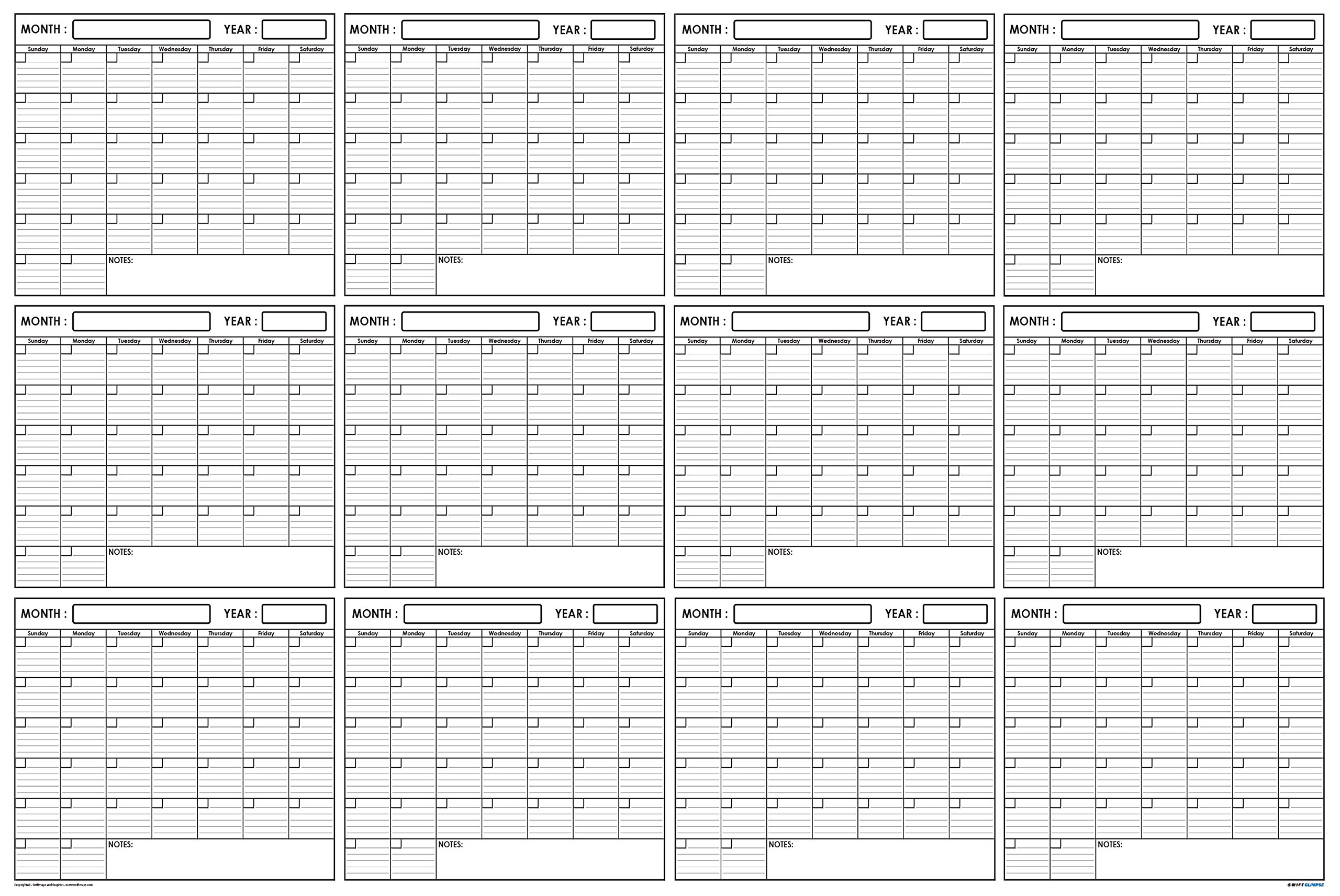 SwiftGlimpse Blank Undated Annual Yearly Wall Calendar 122cm x 92cm A0 Jumbo Erasable Laminated Poster, 12 Months, Reusable for Office, School or Home