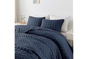 WDCOZY Navy Blue Quilt Queen Size Bedding Sets with Pillow Shams, Lightweight Soft Bedspread Coverlet, Quilted Blanket Thin Comforter Bed Cover, All Season Spring Summer, 3 Pieces, 90x90 inches